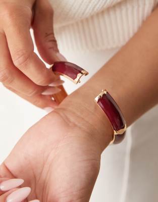 Asos Design Bangle With Burgundy Enamel In Red