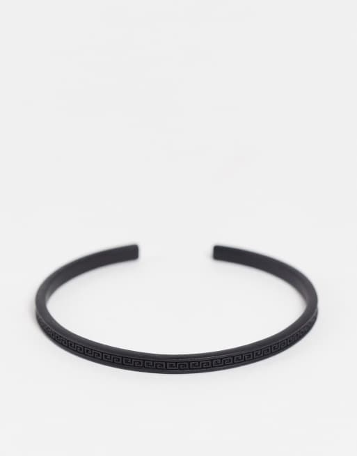 ASOS DESIGN bangle with greek wave design in black 