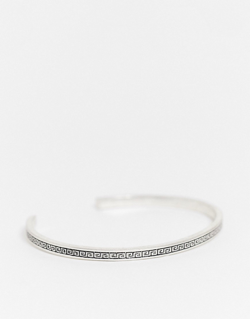 ASOS DESIGN bangle with greek wave texture in burnished silver tone