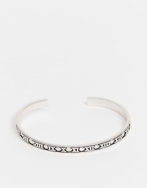 ASOS DESIGN bangle with roman numerals in burnished silver tone