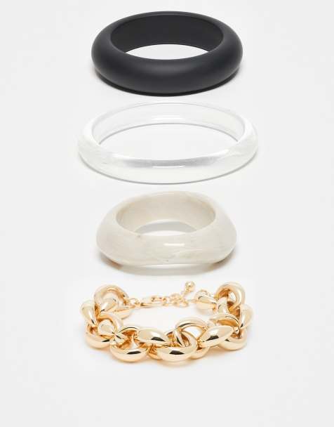 ASOS DESIGN bangles with resin and chain detail in black and white - view 1