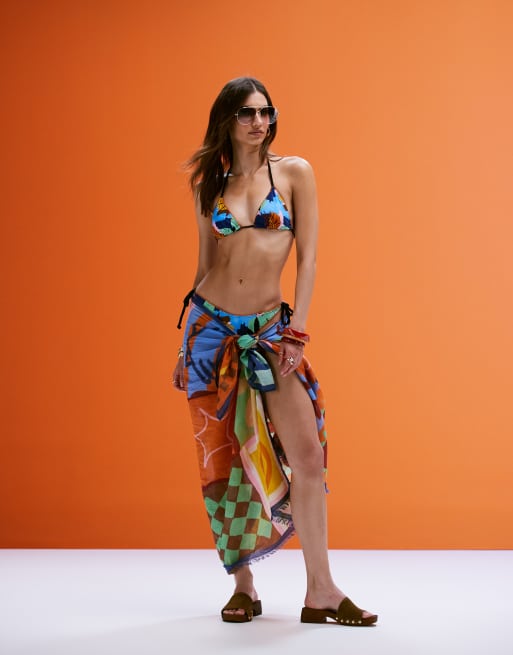 ASOS DESIGN Barbara triangle bikini top with rope detail in abstract print, 4 of 4