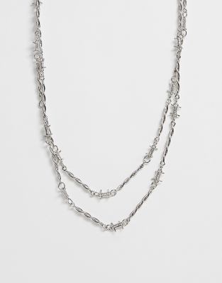 ASOS DESIGN barbed wire inspired necklace in burnished silver tone