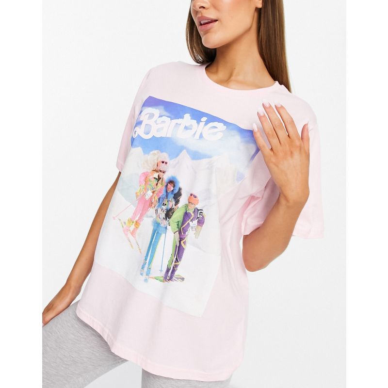 0dJCI Donna DESIGN - Barbie & Friends Ski - Pigiama con T-shirt e leggings rosa e grigio