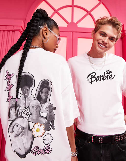 ASOS DESIGN Barbie unisex oversized T-shirt with multi collage print in  white