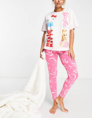 Asos Design Barbie X Hello Kitty Oversized Tee Legging Pajama