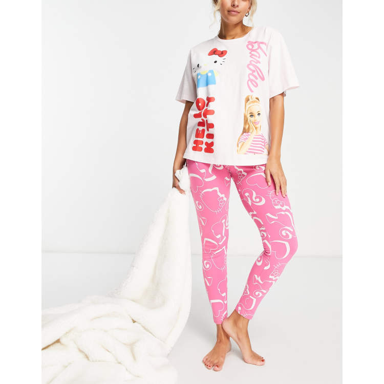 ASOS DESIGN Barbie x Hello Kitty oversized tee & legging pajama set in pink