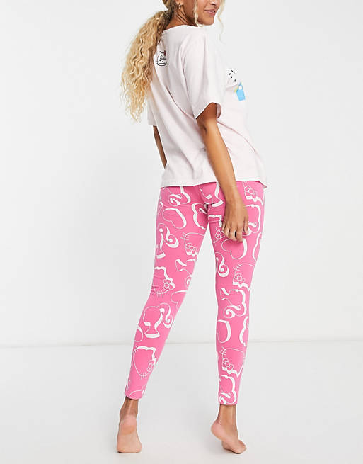 ASOS DESIGN Barbie x Hello Kitty oversized tee & legging pajama set in pink