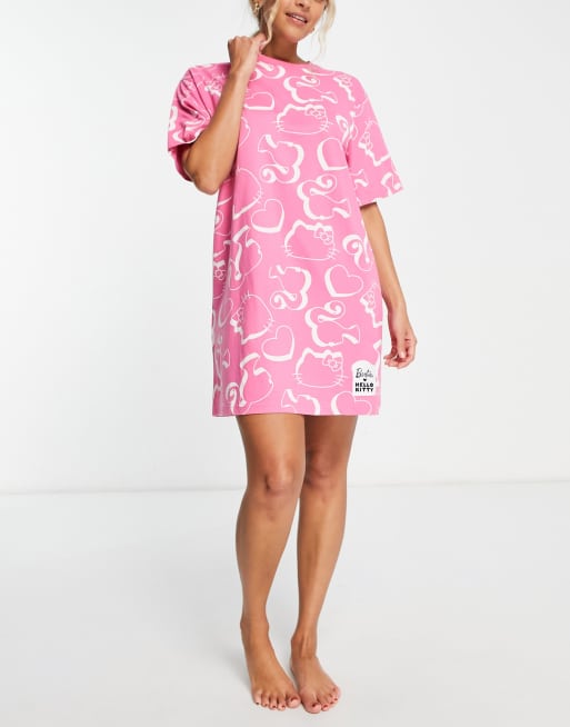 ASOS DESIGN Barbie x Hello Kitty sleep tee in pink, 4 of 4