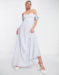 [ASOS DESIGN] ASOS DESIGN Bardot belted pleated maxi dress in dusky blue 10 Dusky Blue