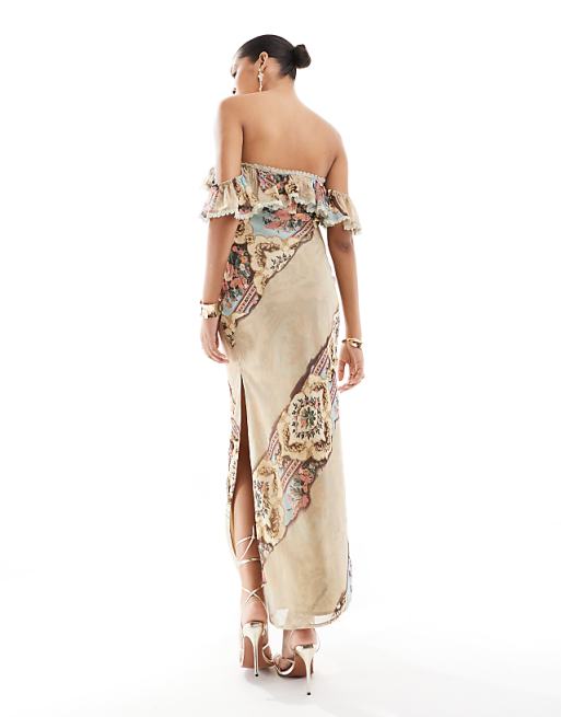 Off Shoulder Flounce Patchwork Printed Bodycon Dresses Off Shoulder Flounce Patchwork Printed Bodycon Dresses