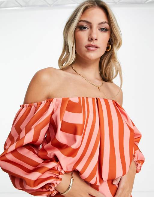 Asos orange and top white striped dress