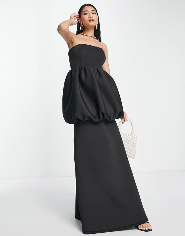 ASOS DESIGN Bardot bubble maxi dress in black