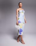 [ASOS DESIGN] ASOS DESIGN bardot chiffon bias midi dress in lilac floral print-Multi 16 Lilac floral print