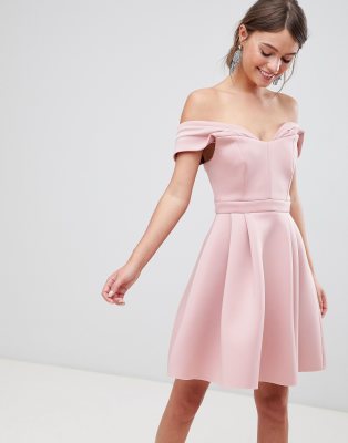 Bardot cold shoulder mini prom dress ASOS DESIGN