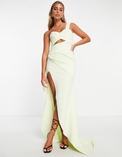 ASOS DESIGN bardot cut out detail wrap fishtail maxi dress in