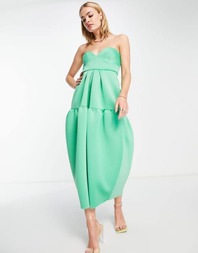 ASOS DESIGN bardot dome midi dress in pop bright