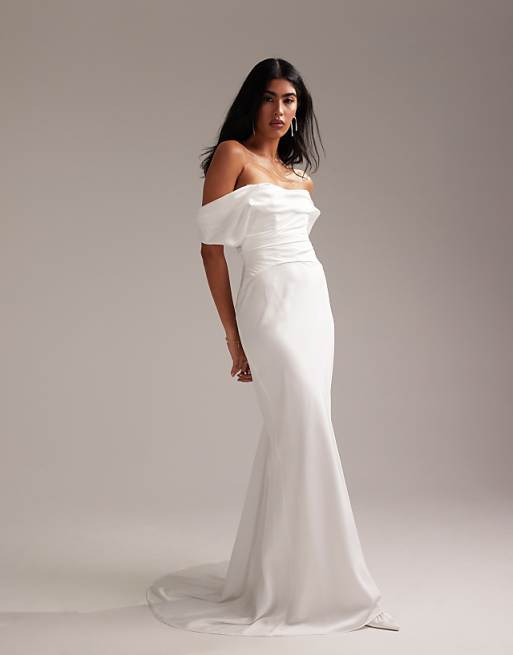 maxi dresses for weddings white Square Neck Lace Flowers Dress & Reviews - White - A sense of natural elegance is created by the basic design and flowing form ASOS DESIGN bardot draped satin