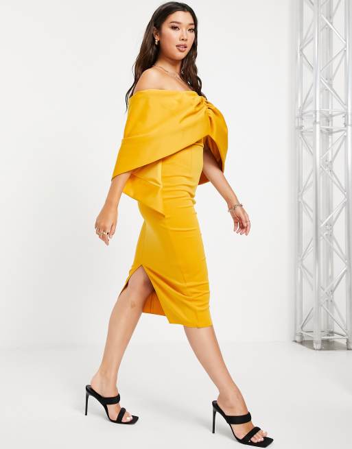 Stunning Yellow Pencil Dress with Sash