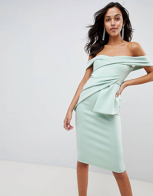 ASOS DESIGN bardot fold wrap front midi dress | ASOS