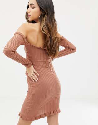 ribbed bardot dress
