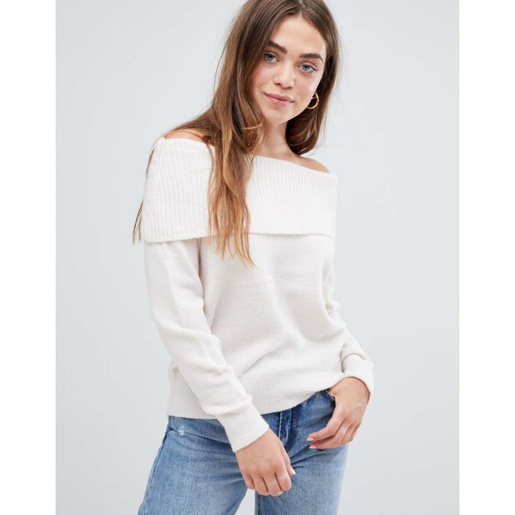 White fluffy bardot jumper sale