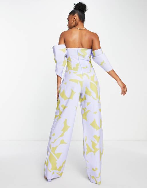 ASOS DESIGN - Bardot-jumpsuit i scubastof med rynker og blomsterprint, 4 af 4