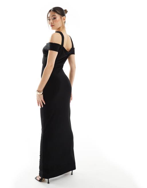cheap gold maxi dress Amanda Gold Bandage Strapless Formal Maxi Dress - US 8
