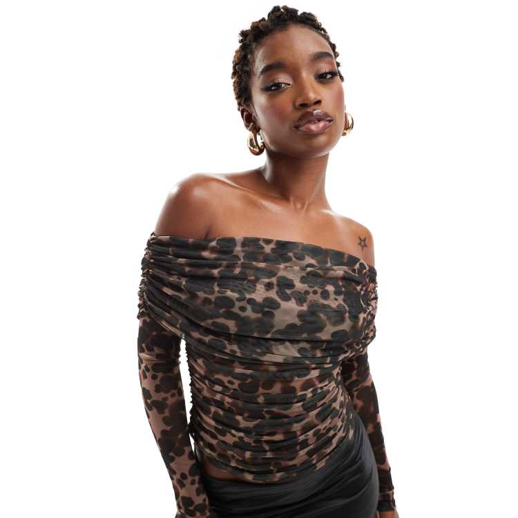 Long sleeve mesh leopard print top on sale