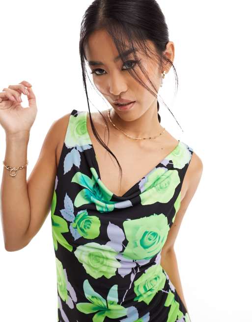 ASOS DESIGN bardot midi dress in bright green floral print | ASOS