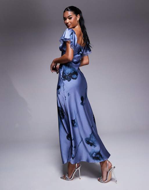 ASOS DESIGN bardot midi dress with lace inserts in floral print | ASOS