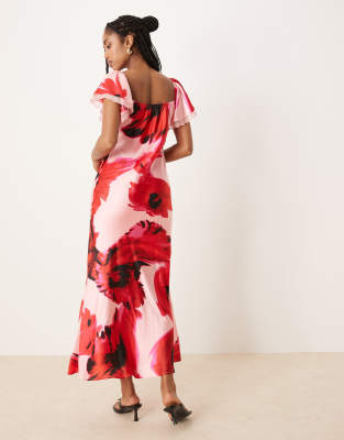 ASOS DESIGN bardot midi dress with lace inserts in floral print | ASOS