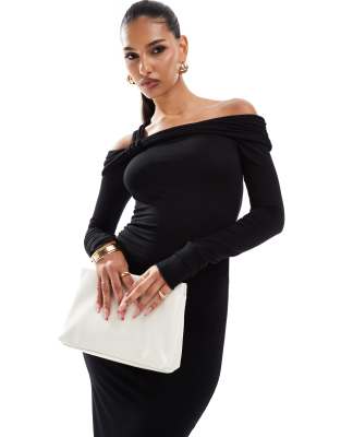 ASOS DESIGN bardot midi dress with twist strap in black