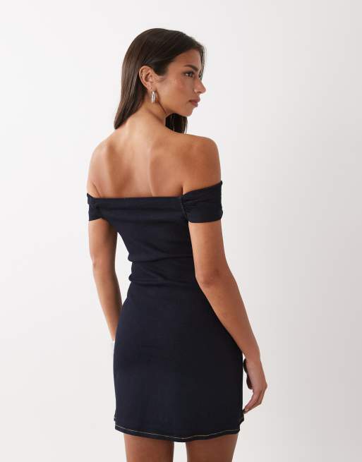 ASOS DESIGN bardot mini dress in denim, 4 of 4