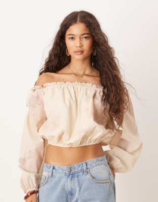 ASOS DESIGN - Bardot-Oberteil im Boho-Stil mit Blumenmuster, Kombiteil-Bunt