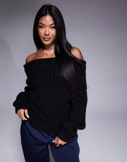ASOS DESIGN bardot off shoulder jumper in black