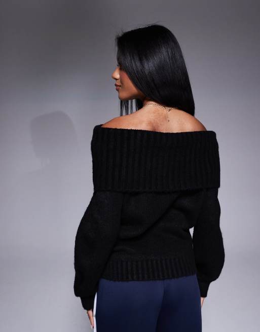 ASOS DESIGN bardot off shoulder jumper in black
