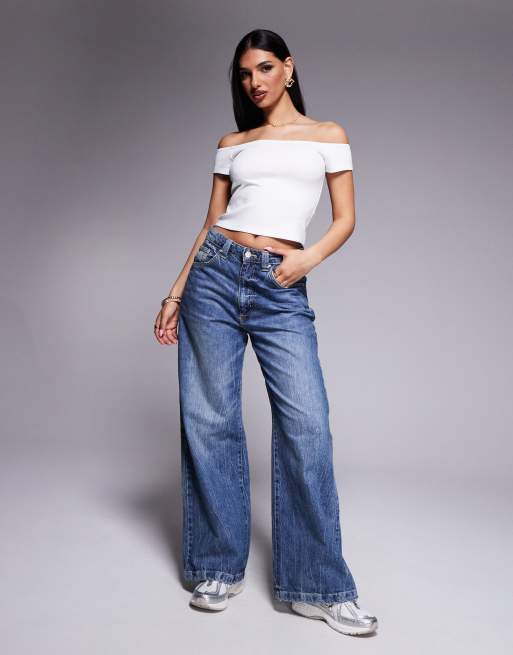 ASOS DESIGN bardot off shoulder ponte top in ivory 