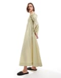 [ASOS DESIGN] ASOS DESIGN bardot poplin midi smock dress with ruching detail in olive-Green 18 Olive