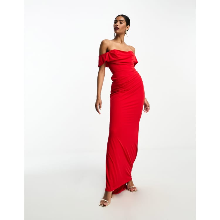 ASOS DESIGN bardot premium maxi dress in red