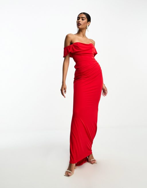 ASOS DESIGN bardot premium maxi dress in red