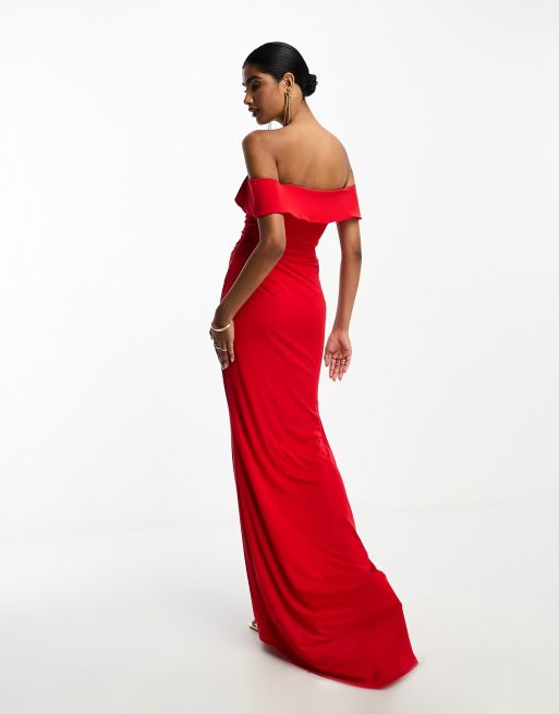 ASOS DESIGN bardot premium maxi dress in red