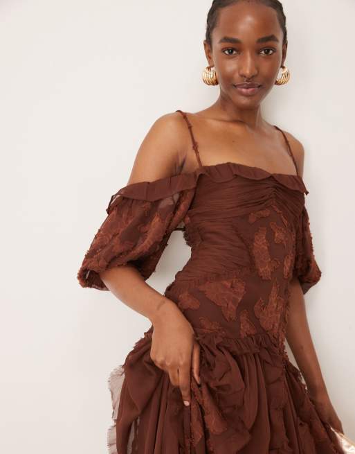 warehouse floral drop hem midi dress Express Women's Printed Strapless Drop Waist Bubble Hem Midi Dress With Pockets Large