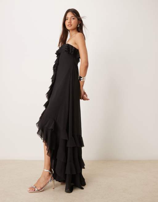 ASOS DESIGN bardot ruffle off shoulder maxi dress in black ASOS