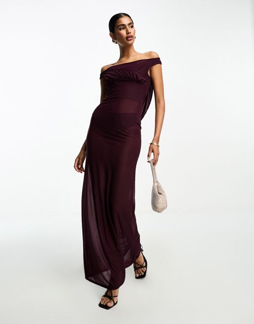 ASOS DESIGN backless strappy fishtail maxi dress in burgundy