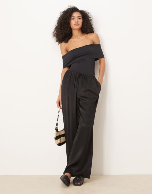 ASOS DESIGN bardot short sleeve bodysuit in black