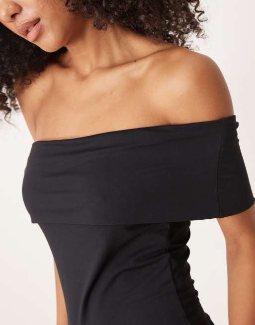 ASOS DESIGN bardot short sleeve bodysuit in black, 3 of 4