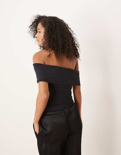 ASOS DESIGN bardot short sleeve bodysuit in black