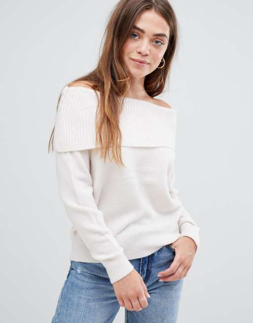 White fluffy 2025 bardot jumper