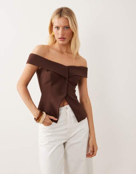 ASOS DESIGN bardot tailored waistcoat in chocolate brown - view 1